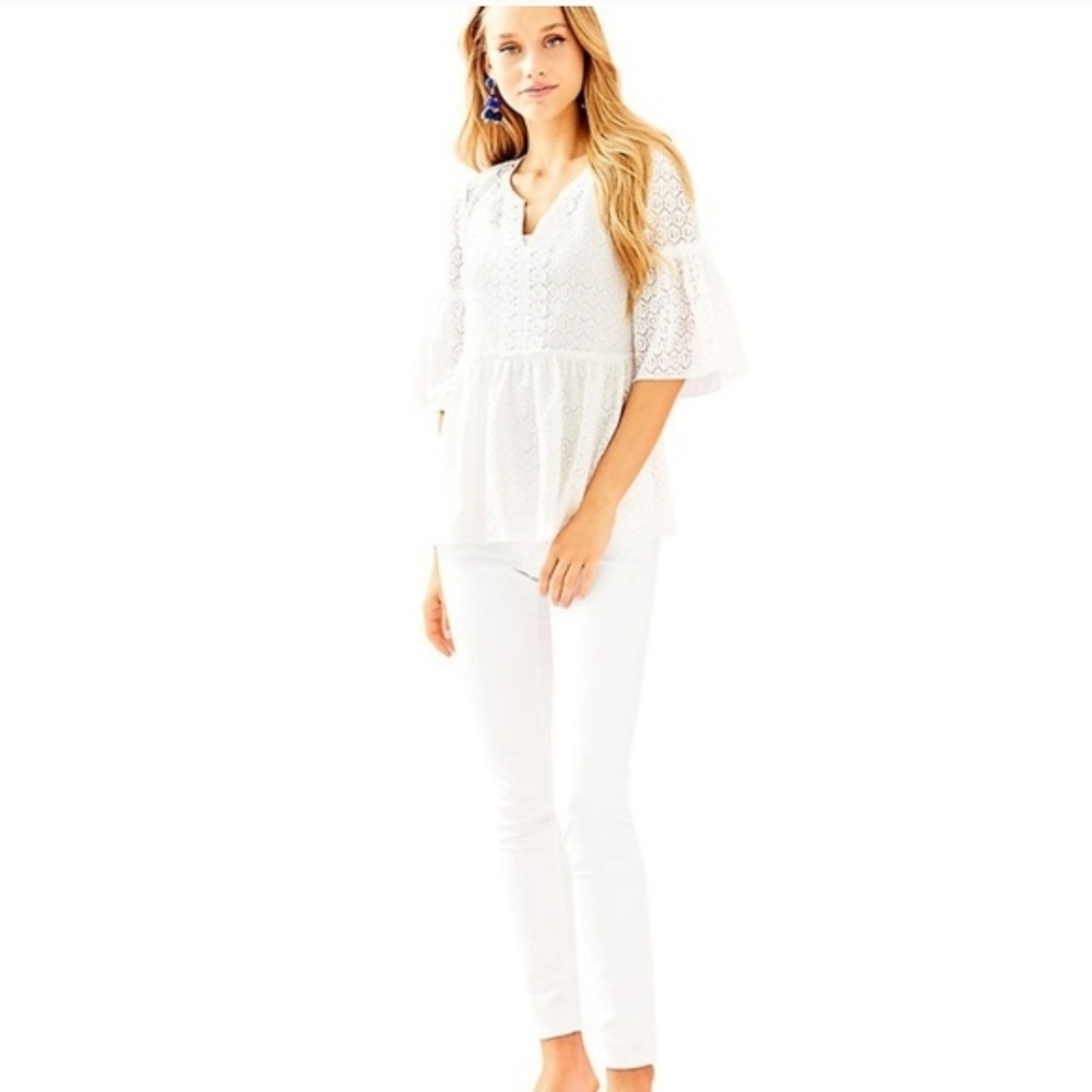 Lilly Pulitzer White Inez Top Geo Diamond Lace Size XL - Picture 5 of 8